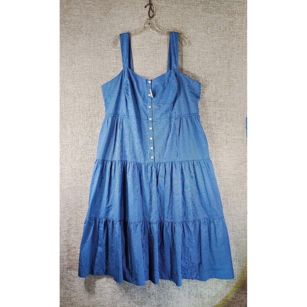 Madewell Button Front Tiered Midi Dress Womens 20W Blue Stripe Ruffle NWT